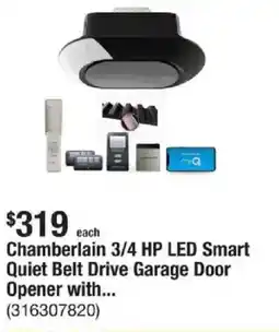 The Home Depot Chamberlain 3/4 HP LED Smart Quiet Belt Drive Garage Door Opener with... offer