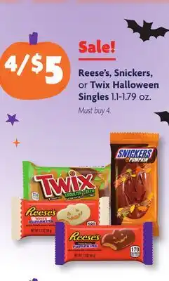 Family Dollar Reese's, Snickers, or Twix Halloween Singles offer