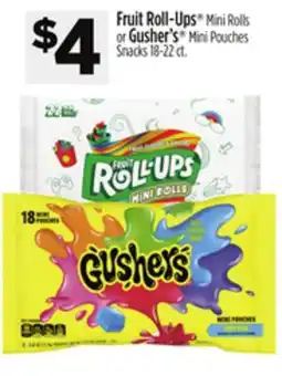 Dollar General Fruit Roll-Ups Mini Rolls or Gusher's Mini Pouches Snacks offer
