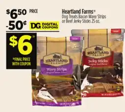 Dollar General Heartland Farms Dog Treats Bacon Wavy Strips or Beef Jerky Sticks offer