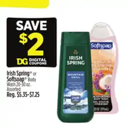 Dollar General Irish Spring or Softsoap Body Wash offer
