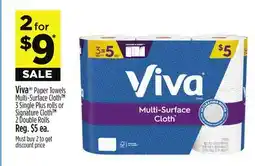 Dollar General Viva Paper Towels Multi-Surface Cloth 3 Single Plus rolls or Signature Cloth 2 Double Rolls offer