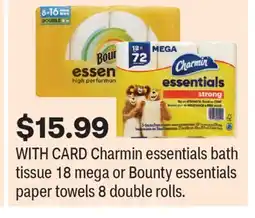 CVS Charmin essentials bath tissue 18 mega or Bounty essentials paper towels 8 double rolls offer