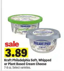 Meijer Kraft Philadelphia Soft, Whipped or Plant Based Cream Cheese offer