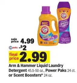 Meijer Arm & Hammer Liquid Laundry Detergent 45.5-50 oz., Power Paks 24 ct. or Scent Boosters* 24 oz offer