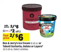 Meijer Ben & Jerry's Ice Cream 8-16 oz. or Talenti Sorbetto, Gelato or Layers* 10.3-16 oz offer
