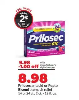 Hy-Vee Prilosec antacid or Pepto Bismol stomach relief offer