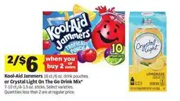 Meijer Kool-Aid Jammers 10 ct./6 oz. drink pouches or Crystal Light On The Go Drink Mix offer