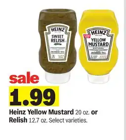 Meijer Heinz Yellow Mustard 20 oz. or Relish 12.7 oz offer