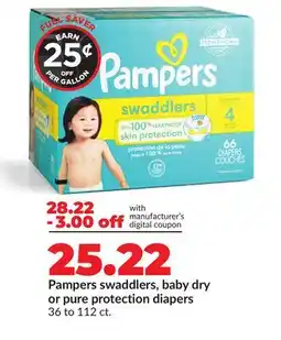Hy-Vee Pampers swaddlers, baby dry or pure protection diapers offer