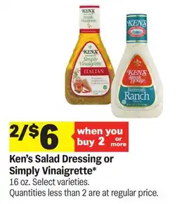 Meijer Ken's Salad Dressing or Simply Vinaigrette offer