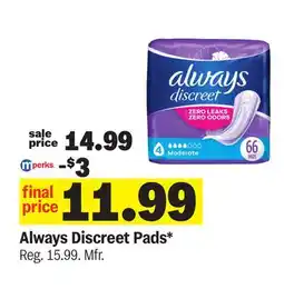 Meijer Always Discreet Pads offer