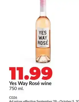 Hy-Vee Yes Way Rosé wine offer