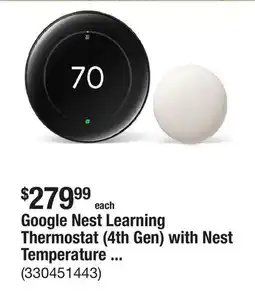 The Home Depot Google Nest Learning Thermostat (4th Gen) with Nest Temperature Sensor (2nd Gen) - Polished Obsidian offer