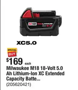 The Home Depot Milwaukee M18 18-Volt 5.0 Ah Lithium-Ion XC Extended Capacity Battery Pack offer