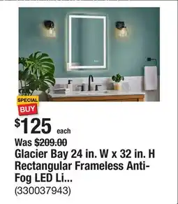 The Home Depot Glacier Bay 24 in. W x 32 in. H Rectangular Frameless Anti-Fog LED Light Wall Bathroom Vanity Mirror offer