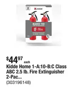 The Home Depot Kidde Home 1-A:10-B:C Class ABC 2.5 lb. Fire Extinguisher 2-Pack 21030932 offer