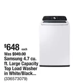 The Home Depot Samsung 4.7 cu. ft. Large Capacity Top Load Washer in White/Black with Active WaterJet offer