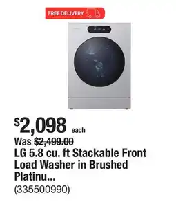 The Home Depot LG 5.8 cu. ft Stackable Front Load Washer in Brushed Platinum Steel with 26 Wash Programs offer
