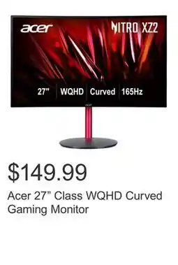 Costco Acer 27 Class WQHD Curved Gaming Monitor offer
