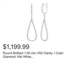 Costco Round Brilliant 1.00 ctw VS2 Clarity, I Color Diamond 14kt White Gold Dangle Earrings offer