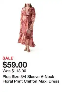 Belk Plus Size 3/4 Sleeve V-Neck Floral Print Chiffon Maxi Dress offer