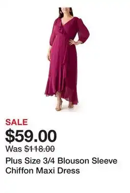 Belk Plus Size 3/4 Blouson Sleeve Chiffon Maxi Dress offer