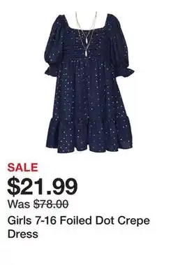 Belk Girls 7-16 Foiled Dot Crepe Dress offer