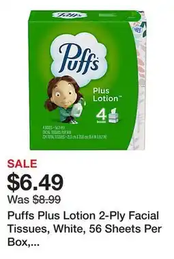 Office Depot Puffs Plus Lotion 2-Ply Facial Tissues, White, 56 Sheets Per Box, Pack of 4 Boxes offer