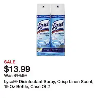 Office Depot Lysol Disinfectant Spray, Crisp Linen Scent, 19 Oz Bottle, Case Of 2 offer