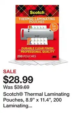 Office Depot Scotch Thermal Laminating Pouches, 8.9 x 11.4, 200 Laminating Sheets, 3 mil., Fits Letter Size offer