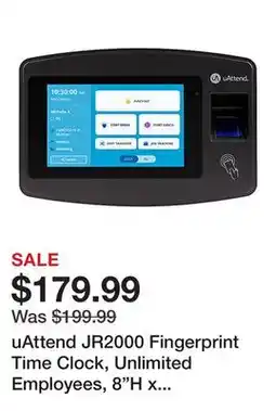 Office Depot uAttend JR2000 Fingerprint Time Clock, Unlimited Employees, 8H x 10W x 3D offer