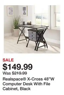 Office Depot Realspace X-Cross 48W Computer Desk With File Cabinet, Black offer