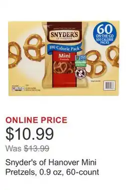 Costco Snyder's of Hanover Mini Pretzels, 0.9 oz, 60-count offer