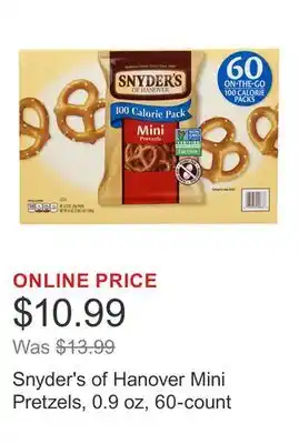 Costco Snyder's of Hanover Mini Pretzels, 0.9 oz, 60-count offer