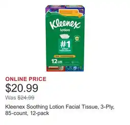 Costco Kleenex Soothing Lotion Facial Tissue, 3-Ply, 85-count, 12-pack offer