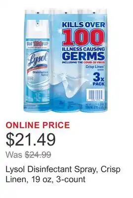 Costco Lysol Disinfectant Spray, Crisp Linen, 19 oz, 3-count offer