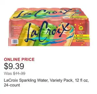 Costco LaCroix Sparkling Water, Variety Pack, 12 fl oz, 24-count offer