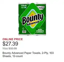Costco Bounty Advanced Paper Towels, 2-Ply, 103 Sheets, 12-count offer