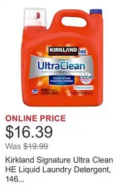 Costco Kirkland Signature Ultra Clean HE Liquid Laundry Detergent, 146 loads, 194 fl oz offer