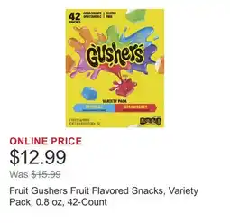 Costco Fruit Gushers Fruit Flavored Snacks, Variety Pack, 0.8 oz, 42-Count offer