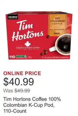 Costco Tim Hortons Coffee 100% Colombian K-Cup Pod, 110-Count offer