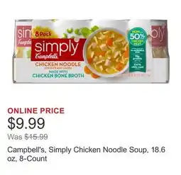 Costco Campbell's, Simply Chicken Noodle Soup, 18.6 oz, 8-Count offer