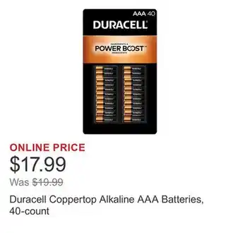 Costco Duracell Coppertop Alkaline AAA Batteries, 40-count offer