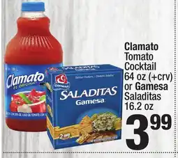 Super King Markets Clamato Tomato Cocktail 64 oz () or Gamesa Saladitas 16.2 oz offer