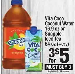 Super King Markets Vita Coco Coconut Water 16.9 oz or Snapple Iced Tea 64 oz offer