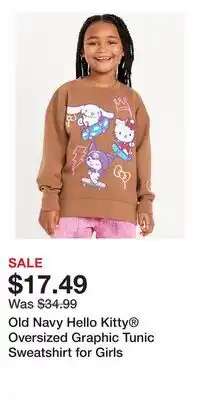 Old Navy Old Navy Hello Kitty Oversized Graphic Tunic Sweatshirt for Girls offer