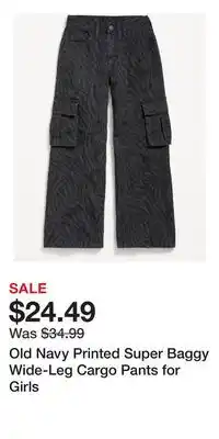 Old Navy Old Navy Printed Super Baggy Wide-Leg Cargo Pants for Girls offer