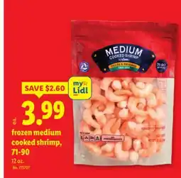 Lidl frozen medium cooked shrimp, 71-90 offer