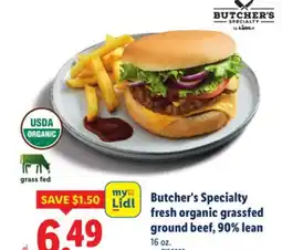 Lidl Butcher's Specialty fresh organic grassfed ground beef, 90% lean offer